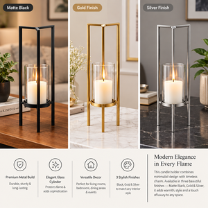 Modern <b>Black</b> Metal <b>Lantern</b> <b>With</b> Glass <b>Candle</b> Holder For Home Decoration - Product Image 5