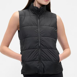 Gilet matelassé court à capuche pour femme, automne-hiver, en coton, coupe-vent, respirant, noir, sans manches, veste tendance, vêtement d'extérieur chaud - Product Image 1