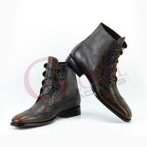 Botas de vestir formales de cuero clásico para hombre, con cordones, diseño de cocodrilo, estilo vintage para caballero. - Product Image 5
