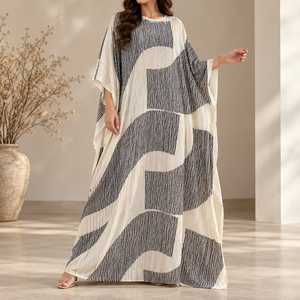 Colección de Vestidos Kaftan para Mujer, Vestido de Noche Negro con Lentejuelas Plateadas, Kaftan Maxi Estampado Abstracto en Color Crema Marfil, Corte Holgado - Product Image 3