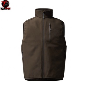 Gilet utilitaire softshell marron foncé pour homme, col montant, fermeture éclair intégrale, poche verticale sur la poitrine, pour la chasse, la pêche, la randonnée, coupe-vent - Product Image 1