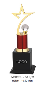 Trophée étoile avec boule de cristal, base en bois, colonne rouge, modèle 511 A B C Durable, gravé au laser pour les jeux sportifs - Product Image 6