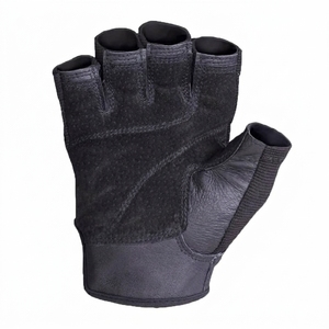 <b>Half</b> Finger Fitness Gloves Black Leather Suede Mesh Gym Training Weight Lifting Workout Breathable Non <b>Slip</b> Hand Grips Unisex - Product Image 2