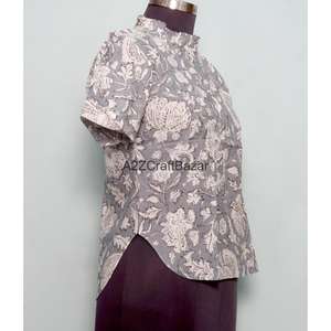 Blusa Casual de Verano para Oficina, Diseño Floral Bohemio, 100% Algodón Puro, Tejido con Estampado Indio, Ecológica y Transpirable - Product Image 4