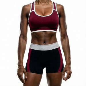 Black <b>Red</b> High Waist Shorts Scoop Neck Racerback Crop Top 2 Piece Yoga Set Seamless Quick Dry Spandex Polyester - Product Image 5