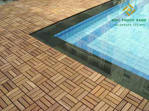 Dalles de terrasse en bois d'acacia écologiques imperméables de style traditionnel, 6 lattes carrées de 12 mm d'épaisseur, parquet extérieur FSC - Product Image 5