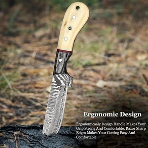 Cuchillo de vaquero industrial OEM económico con funda de cuero, cuchillo de hoja fija EDC de 8 pulgadas, afilado, hecho a mano, de Damasco, con punta de clip y cortador de toro - Product Image 4