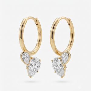 Pendientes de aro Toi et Moi de oro amarillo de 18 quilates con corte de pera para mujer, diamantes de laboratorio con certificación IGI, joyería clásica para uso diario, claridad F VVS2 - Product Image 1
