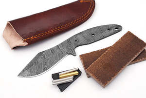 Hand Forged Damascus Steel Blank Blade Kit Full Tang Fixed Blade DIY Utility Knife Making Blades with Handle <b>Scale</b> and Pins - Product Image 2