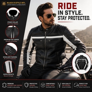 Chaqueta de Motociclista Personalizada para Hombre, de Cuero Vacuno Genuino, Estilo Racing en Blanco y Negro, con Cierre YKK - Product Image 5