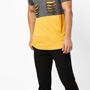 T-shirt pour homme à col rond rayé en mélange polyester/coton, coupe ample, léger, doux, écologique, impression sérigraphique du logo sur le devant - Product Image 5