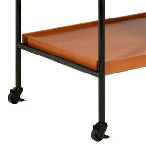 Chariot de bar minimaliste en bois avec structure métallique, chariot de service à trois niveaux avec roulettes et porte-bouteilles, forme rectangulaire, durable - Product Image 2