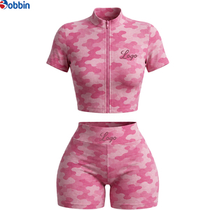 Conjunto Deportivo de 2 Piezas de Camuflaje Personalizado para Mujer, Top Corto con Cremallera de Manga Corta, Pantalones Cortos de Cintura Alta, Transpirable y Elástico, Primavera Verano - Product Image 3