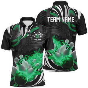 Good Quality Short Sleeves <b>Bowling</b> Polo Shirts Plus Size 100% Polyester Unisex Polo Shirts Custom Team Name - Product Image 2