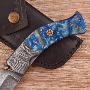 Couteau de poche EDC pliant artisanal en acier Damas avec verrouillage Liner Lock, couteau de chasse d'extérieur, lame à pointe clip en résine 0,5 mm - Product Image 3