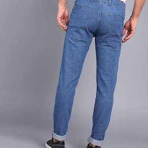 New Stylish Men's Slim Fit Lightweight High <b>Waist</b> Breathable <b>Elastic</b> <b>Waist</b> Casual Straight Denim <b>Jeans</b> 100% Cotton - Product Image 4