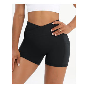 Short de yoga pour femme, taille croisée, extensible, compressif, avec poches latérales, très demandé - Product Image 2