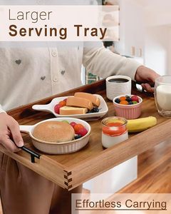 Acacia Wood Serving <b>Tray</b> Rectangular Decorative <b>Tray</b> with Metal Handles Polished Wooden Plate for Coffee Table <b>Dinner</b> Bar - Product Image 2
