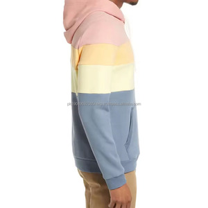 New Casual Wear Color Block Pullover Hoodie Pastel <b>Pink</b> Yellow Blue Striped Drawstring Hood <b>Men</b> Custom Hoodies - Product Image 6