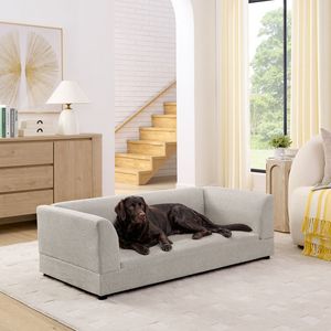 Divano per Animali Domestici Oversize dal Design Rettangolare Moderno, Comodo con Schienale e Braccioli, Morbido Cuscino Beige per Cani di Taglia Media/Grande - Product Image 1