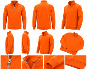 WARPRO INDUSTRY Pull à col montant orange pour homme, coupe classique, manches longues, couleur unie, tricoté, fermeture éclair 1/4, hiver - Product Image 2