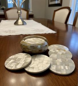 Juego de Posavasos de Lujo de Nácar con Soporte, Posavasos Redondos Hechos a Mano de Concha para Café, Té, Bar, Regalo, Decoración - Product Image 1