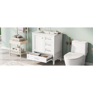 Meuble-lavabo moderne de 30 po avec fermeture amortie, armoire de rangement et ensemble de 3 tiroirs pour lavabo, style urbain - Product Image 6