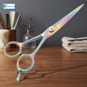 <b>Left</b>-<b>Handed</b> Barber Shears Rainbow Color Premium Quality Stainless Steel Beauty Type <b>Scissor</b> with Sharp Blade - Product Image 2
