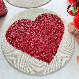 Crimson Red Scalloped Heart <b>Beaded</b> <b>Placemat</b> Valentine's Day Table Decor Boutique Wholesale Artistry By PR India - Product Image 3
