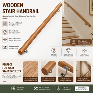 Rampe d'escalier murale en bois, diamètre 2 5/8, design traditionnel, tube en bois massif pour escalier - Product Image 6