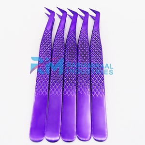 Pinces à cils RMI avec logo personnalisé, couleur unie violette plasma, en acier inoxydable, pour extensions de cils - Product Image 1