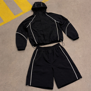 Custom <b>Men's</b> <b>Summer</b> Reflective Woven Tracksuit Hooded Windbreaker <b>Jacket</b> Shorts Set - Product Image 3
