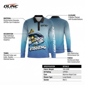 เสื้อโปโลตกปลาแบบกำหนดเอง โพลีเอสเตอร์ แขนยาว UPF 50+ ชุดตกปลา OEM โดย olinc sports - Product Image 5
