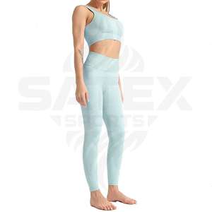 Service OEM, Vente Directe Usine, Fabrication au Pakistan, Ensembles de Leggings et Soutiens-Gorge de Yoga Personnalisés, Design Coloré, Taille Haute Élastique, Fermeture Avant - Product Image 2