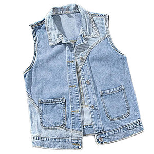 Chaleco Vaquero para Mujer, Lavado Claro, Algodón, Casual, Corto, Sin Mangas, con Bolsillos, Estilo Primavera - Product Image 5