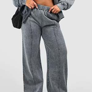 Women's <b>Oversize</b> Tracksuit Cropped Full Zipper Hoodie <b>Sweatpants</b> Flare Distress Embroidery Solid Stand Washed Jogging - Product Image 5