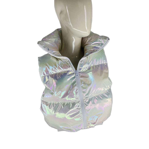 Chaleco Acolchado para Mujer con Cuello Alto, Cierre de Cremallera, Bordado, Forro de Piel, Color Sólido, Ropa Exterior Informal, Corto, Impermeable, OEM ODM - Product Image 5