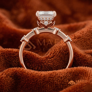 Elegant Asscher Cut Diamond <b>Ring</b> in 14kt Rose Gold – <b>Dainty</b> Bezel-Set Accent Band - Product Image 3