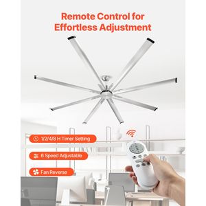 Ventilatore da soffitto moderno a basso profilo da 96 pollici con luce, 6 velocità, telecomando, in alluminio, motore DC reversibile a 8 pale, design a 3 pale - Product Image 5