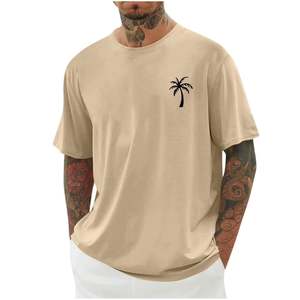 เสื้อยืดคอกลมแขนสั้นสีชมพูสำหรับผู้ชาย พิมพ์ลายต้นปาล์ม ทรงปกติ เสื้อเชิ้ตผ้าฝ้ายเจอร์ซีย์ระบายอากาศได้ดี น้ำหนัก 300 กรัม - Product Image 2