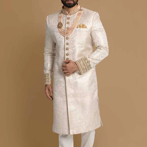 ชุดเชอร์วานีสำหรับงานแต่งงานผู้ชายอินเดีย-ปากีสถาน ชุดเจ้าบ่าวหรูหราปักลาย ซัลวาร์ คามีซ สวมใส่สบาย ไม่ยับ ป้องกันแสงแดด - Product Image 1