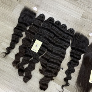Cheveux humains vietnamiens bruts 5x5 HD closure Wavy Straight Bundles Double Drawn Weft Extensions - Product Image 2