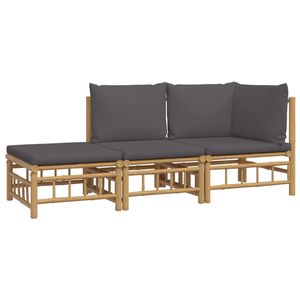 Set Lounge da Giardino in Poliestere Effetto Bambù Grigio Scuro - Product Image 3