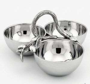 Soporte de Metal Plateado Vintage con Forma de Rama de Rosa y 3 Tazones Redondos, Vajilla Brillante y Pulida - Product Image 3