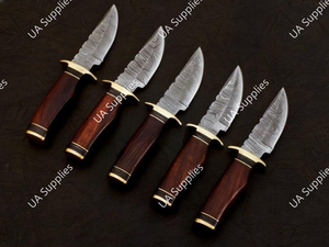 2026 New Design Wholesale Damascus Steel Drop Point Skinner Camping Knife Rosewood Handle Brass Guard Razor Sharp Fixed DIY ODM - Product Image 3