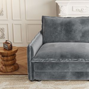 Divano a U in Tessuto Corduroy a 3 Posti, Seduta Profonda Oversize, 2 Poggiapiedi Mobili, Comodo Divano Cloud per Soggiorno - Product Image 6