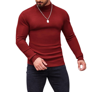 <b>Men's</b> Khaki Neck Pullover Custom Fitted Long Sleeve Sweatshirt Solid High Collar Casual Streetwear <b>Top</b> - Product Image 3