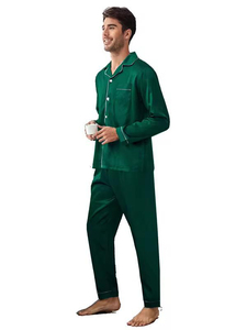 Custom Luxury Satin Silk Men Men Satin Silk Pajama Set Sleepwear Long Sleeve Pjs Suit Top Pants 2 Pcs Set - Product Image 4