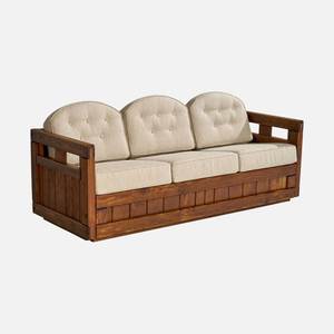 Sofá de madera de teca de 3 plazas con reposabrazos y cojines suaves, producción original de Jepara, Indonesia. - Product Image 1