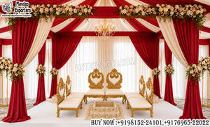 Ensemble de chaises dorées de luxe pour mandap de mariage indien, élégant ensemble de chaises Sankheda Vedi, ensemble de sièges de mandap royal pour mariée et marié - Product Image 5